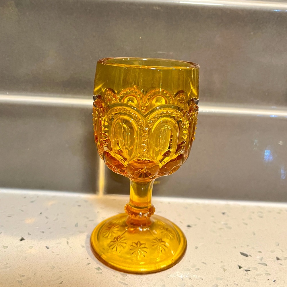 Vintage LE Smith Moon And Stars Amber Glass Cordial Goblet - EUC!